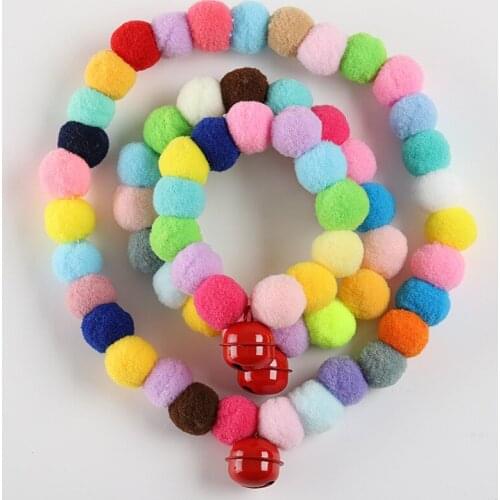 Pet Dog Cat Plush Ball Necklace Candy Color Decoration Collar Soft Sweet Cat Necklace With Bell Pet Scarf Puppy Jewelry