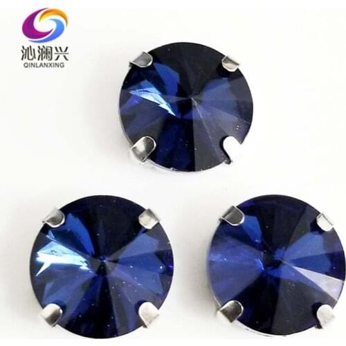 Round shape Ink blue AAA glass crystal Silver bottom claw rhinestones,flatback sew on stones,diy/apparel accessories SWR20