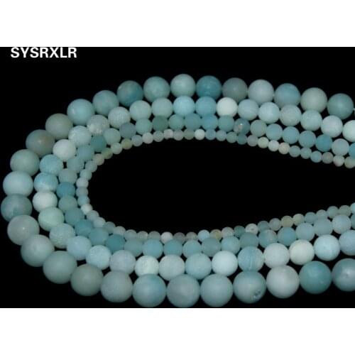Wholesale Dull Polish Natural Stone Blue Amazon Round Loose Beads For Jewelry Making DIY Bracelet Necklace Material 4 6 8 10 MM