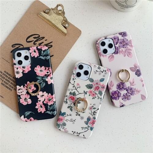 Beautiful Retro Pink Flower Phone Case For iPhone 12 11 Pro XS MAX 7 8 Plus XR SE 2020 Soft IMD Sunflower Holder Back Cover Gift