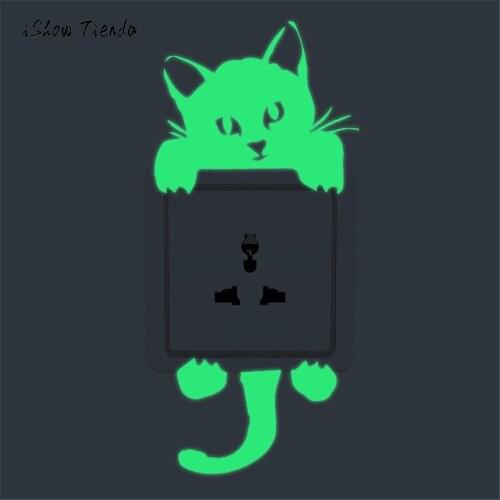 Cute Creative Kitten Cat Luminous Noctilucent Glow Switch Wall Sticker Home Mural Art Home decoration Vintage Luminous Poster