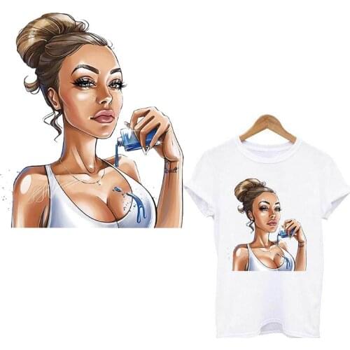 Fashion Girl Applique Patches Heat Transfers Vinyl Stickers For Clothing Stickers Iron On Patches For Clothes Ironing Parches