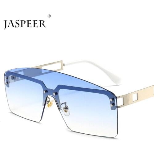 Fashion Luxury Brand Oversized Punk Sunglasses Goggles Women Men Vintage Metal Rimless One Lens Sun Glasses Shades Eyewear UV400