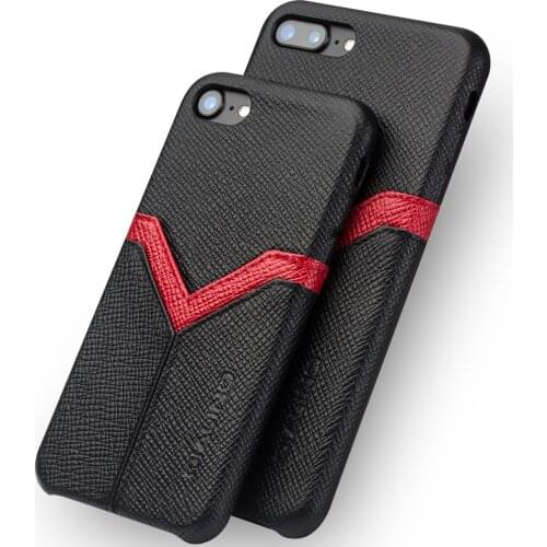 For iphone7 fashion V shape case real genuine cowhide natural leather back phone cover for iphone 7 plus cow skin