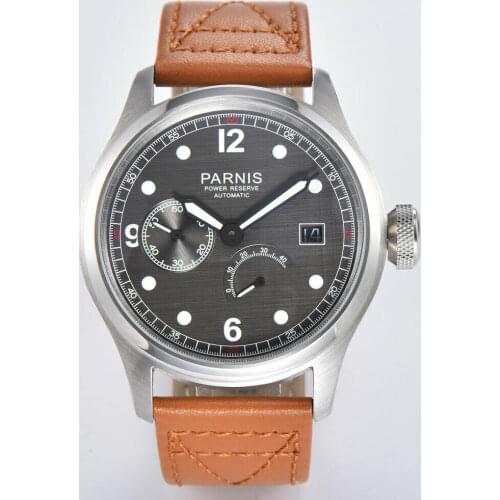 46mm Pani Grey/Black Dial Brown Leather Strap ST 2530 Date Luminous Mechanical Mens Watch Power Reserve Automatic Mens Watch Sen