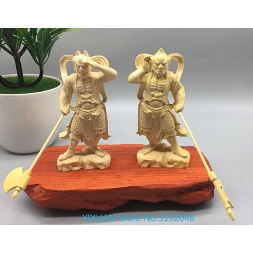 Cuadro de madera tallada en madera maciza Qianli ojo Shunfenger General Mazu estatuas izquierda y derecha
