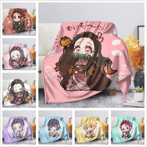 Anime Devils Blade Duvet Home Decorative Cartoon Demon Slayer Spring/Autumn Fleece Blankets for Children Kids Bedding