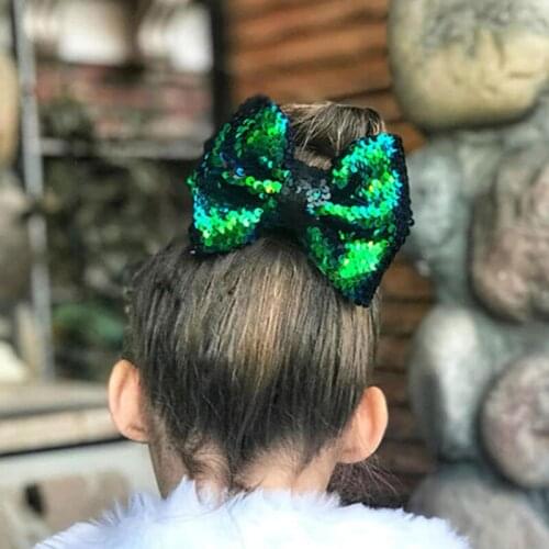 Hot style childrens double-sided reversible sequin large bow pin European and American childrens large bow decoration hairpin