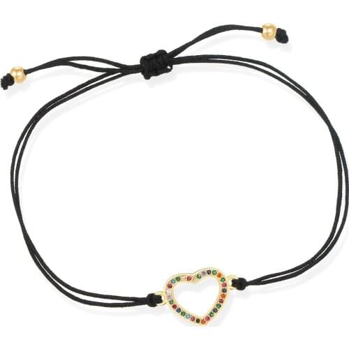 Hot Gold-Plated Rainbow Cubic Zirconia Heart Bracelets&bangles Red String Handmade Love Adjustable Simple Fashion Jewelry Gift