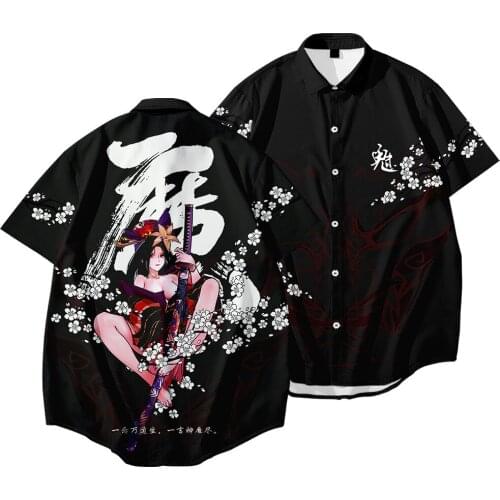 Casual Mens Black Print Cardigan Short Sleeve Hawaiian Beach Shirt Summer Fashion Turn-down-collar Shirt