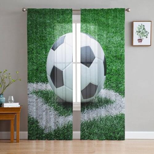 Soccer Balls Green Football Court Sheer Curtains for Living Room Kitchen Tulle for Windows Voile Yarn Curtains for Bedroom