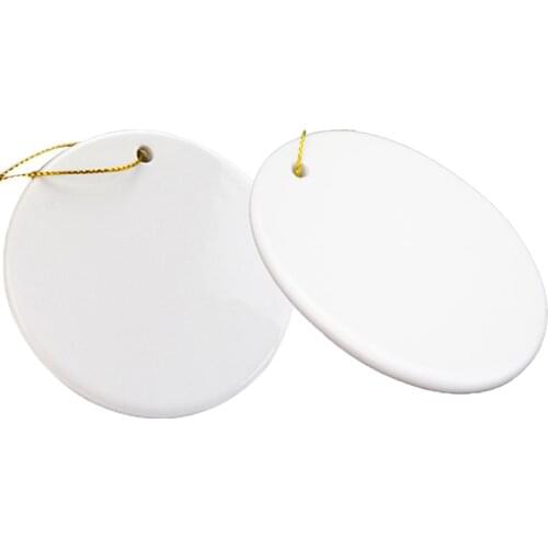 10Pcs/Lot Creative Round Circle Custom Sublimation White Blank Ceramic Christmas Ornaments Flat Christmas Hanging Decoration