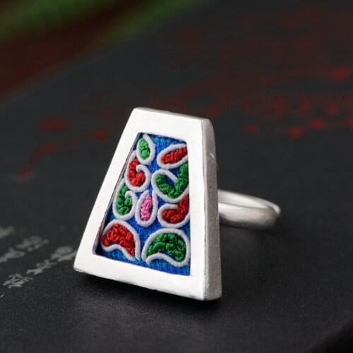 925 sterling silver rings embroidered pieces female models ethnic style handmade handmade silver ring