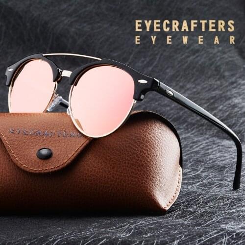 Mens Retro Vintage Club Round Sunglasses Polarized Womens Brand Designer Polaroid Double Bridge Sunglasses Pink Oculos de sol