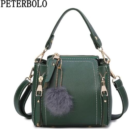 PETERBOLO Women Messenger Bags High Quality Pu Leather Fashion Handbags For Female Shoulder Bag Small Bucket Brand Sac