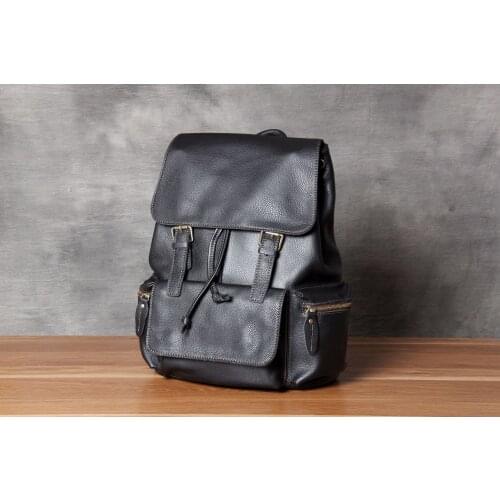 Vintage Oxhide Top Layer Cow Leather Shoulder Bag Handmade Head Leather Backpack Cowhide Mens Computer Bag