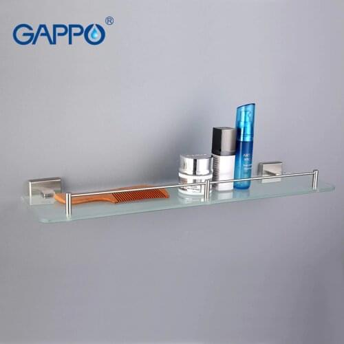 GAPPO Top Quality Wall Mounted Bathroom Shelves Bathroom Glass shelf restroom shelf Hardware Accessories in two hooks G1707