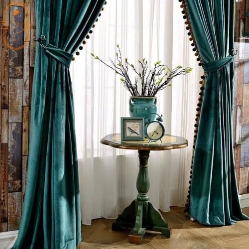 High-end European Style Light Luxury Flannel Black Out Curtains for Living Room Bedroom Balcony Curtains Pure Color Curtains