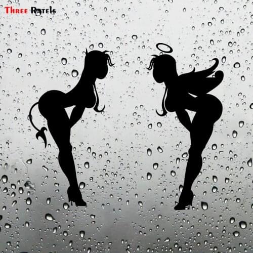 Three Ratels LBH595 #17.5x215cm Funny Car Stickers Sexy Angel And Devil Girl Sticker Decals