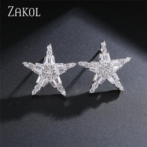 ZAKOL Top Quality Exquisite Cz Zirconia Crystal Star Stud Earrings for Women Fashion Bridal Wedding Jewelry FSEP500