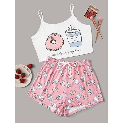 Plus Size Cute Pajamas with Shorts Summer Sleepwear Home Wear Kawaii Clothes Pyjama 2 Piece Set Women Nightie Pijamas