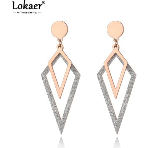 Lokaer Trendy Bohemia Stainless Steel Hand Made Triangle Stud Earrings For Women Girls Rose Gold Scrub Earrings Jewelry E19204