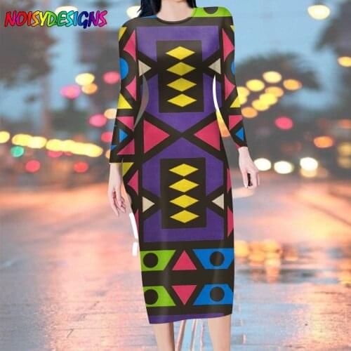 NOISYDESIGNS Ankara African Tribal Prints Women Long Dress Long Sleeve Bodycon Sexy 2021 Autumn Clothes Party Robe Longue 2021