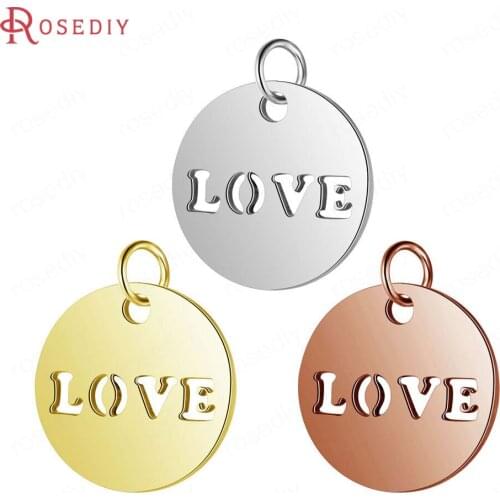 37290)10PCS 12x15MM Quality Gold Color Stainless Steel Love Charms Pendants Jewelry Making Supplies Diy Findings Accessories