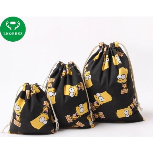 Cartoon printed 100%cotton canvas dust cloth bag Clothes socks/underwear shoes receive bag home Sundry kids toy storage bag