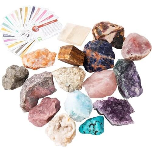 16-18pcs/set Mix Rock Raw Natural Stone Crystal Amethyst Cluster Mineral Box For Specimen
