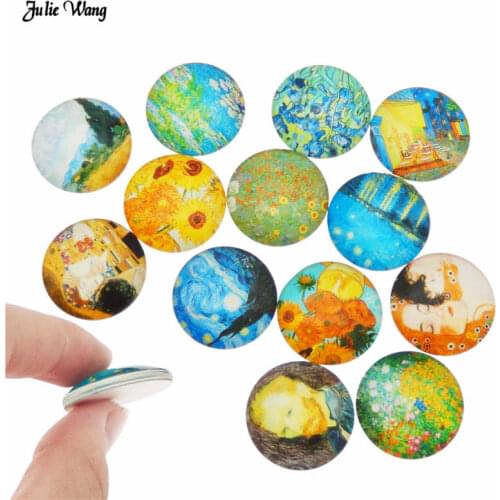 8-30MM Mixed Van Gogh Painting Pattern Glass Cameo Flatback Scrapbooking Cabochon Charms Findings Toy Pendant DIY Accessory