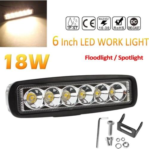 6 Inch 12V 24V Car LED Work Light Bar 2000K 2150LM 18W Car Fog Light For 4WD 4x4 led bar offroad SUV ATV Tractor Boat Trucks