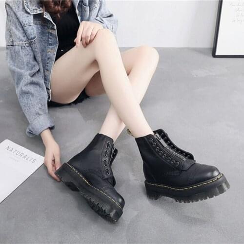 SINCLAIR Genuine Leather Marten Boots for Women Ladies Ankle Platform Lining Female Booties Shoes Woman Casual Chunky Hot Sale