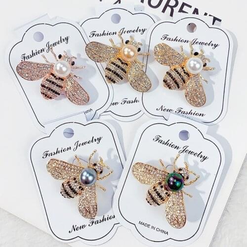 Fashion Design Insect Brooch Bee Pin Rhinestone Pearl Brooches for Women/men Sweater Clothing Decoration Jewelry Gifts for Girl