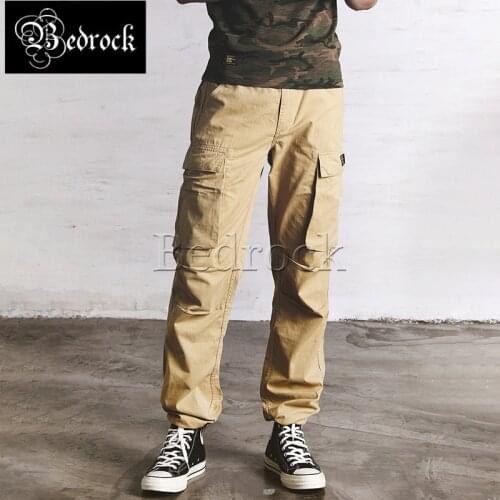 RT 6oz Bamboo cotton multi pocket army pants washed high waist straight pure cotton overalls men Tigerstripes pants tie feet