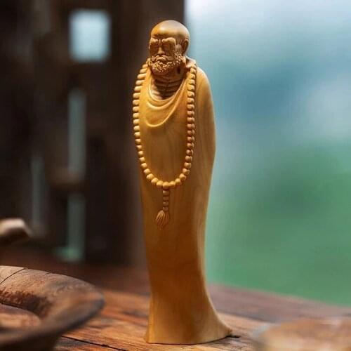 Boxwood 18cm Dharma Sculpture Wood Buddha Statue Zen Buddhist Saints Home Decoration