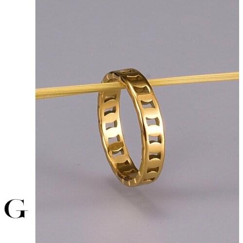 GHIDBK Titanium Steel Gold Color Curb Chain Stacking Rings For Women Grils Statement Cuban Link Jewelry Hollow Thick Chains Ring
