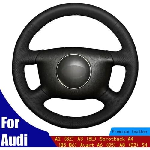 Car Steering Wheel Cover Soft Black PU Artificial Leather For Audi A2 (8Z) A3 (8L) Sprotback A4 (B5 B6) Avant A6 (C5) A8 (D2) S4