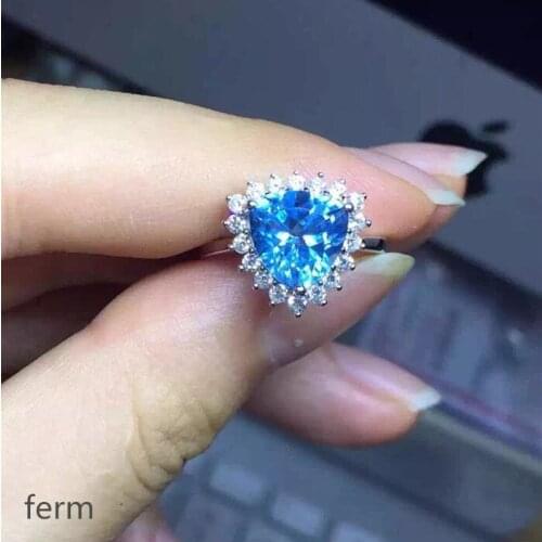 KJJEAXCMY boutique jewelry 925 sterling silver inlaid natural Swiss Blue Topaz round jewelry ring for women