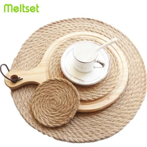 Handmade Linen Placemat Handmade Weave Coaster Round Heat Insulation Table Cup Mat Tea Coffee Cup Coaster Pad Home Decoration