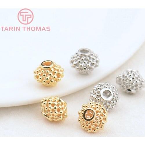 10PCS 8x9MM 24K Champagne Gold Color Plated Brass Hollow Spacer Beads Bracelet Beads High Quality Diy Jewelry Accessories