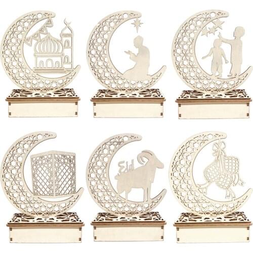Moon Star Wooden Pendant Ramadan EID Mubarak Decoration For Home Islamic Muslim Party Decor EID Gifts