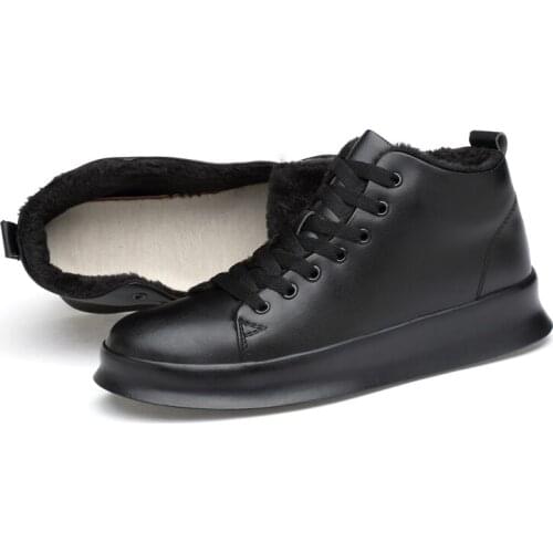 Fashion Mens Leather High-Top Cotton Shoes Fall Winter Outdoor Plus velvet Sneakers British Trend Keep Warm Skateboard Shoes