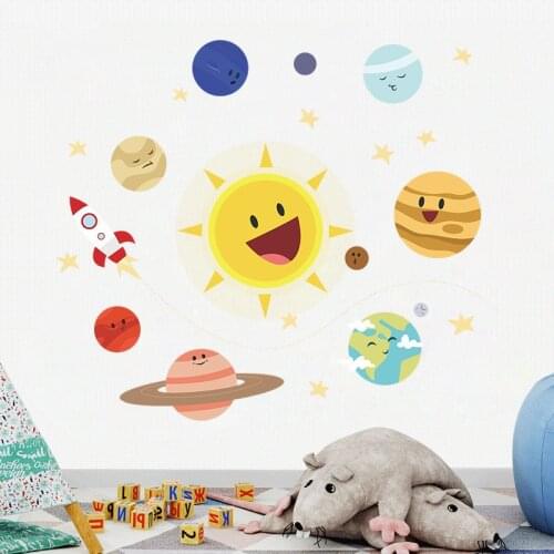 Cartoon Universe Planet Wall Stickers for Boys Children Bedroom Kids Room Nursery Wall Decor Removable PVC Wall Decals Wallpaper