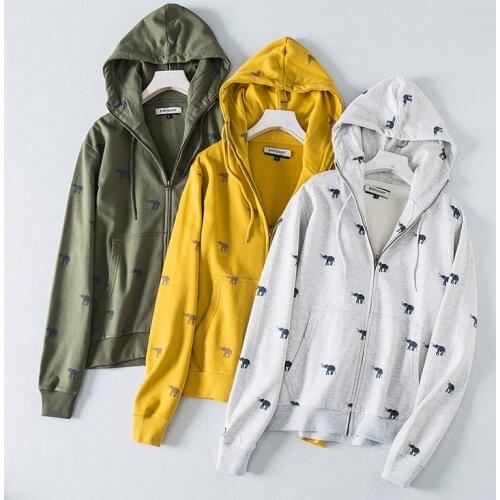 Autumn and winter men fashion long sleeve animal print front pocket hoooed sweatshirt male trendy color thermal casual outerwear