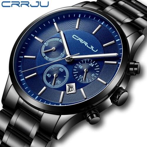 CRRJU mens autumn new steel belt watch, classic style lightweight business watch, waterproof and durable quartz watch