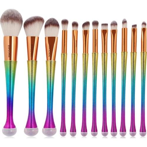12Pcs/set Cosmetic Mermaid Makeup Brushes Set Foundation Powder Blush Eye Shadow Contour Highlight Fish Brush Beauty Tool Kits