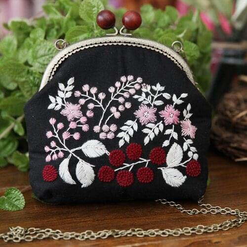 DIY Flower Embroidery Bag Kits Floral Needlework Cross Stitch Sets with Embroidery Hoop Swing Arts Birthday Handmade Gift