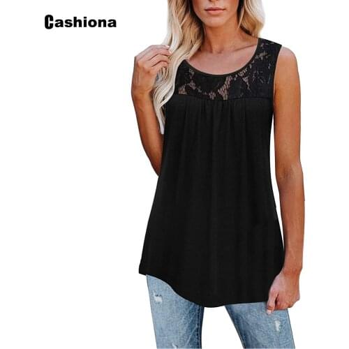 Latest 2021 Summer Womens Tops Leisure Casual Tees Clothing Sexy Sleeveless Tshirt Plus Size Women Patchwork Lace Shirt Femme