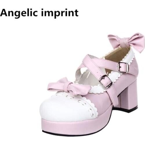 Angelic imprint new woman mori girl lolita cosplay shoes lady high thin heels pumps women princess dress party shoes 6cm 33-47